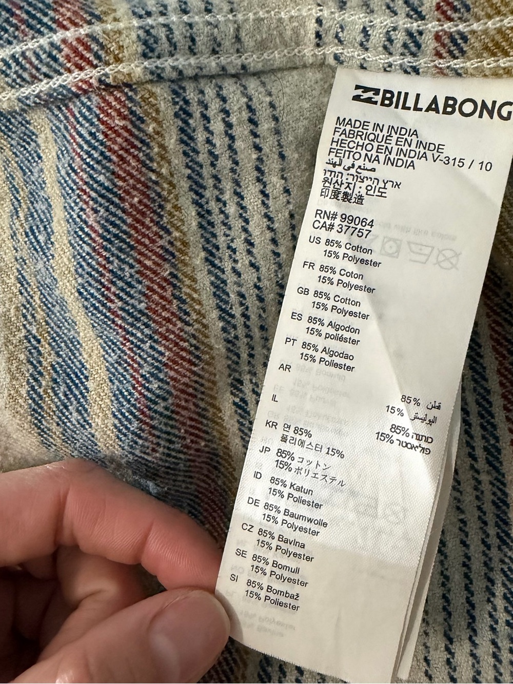 Billabong Baja Hooded Flannel Shirt Striped Core Fit Stretch Men’s L Preppy Surf - Picture 9 of 12
